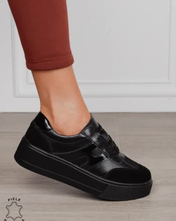 Pantofi Casual damă din piele naturală cu model lateral CRL1569 NEGRU