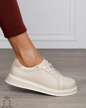 Pantofi Casual damă din piele naturală cu mici perforati CRL1513 BEJ