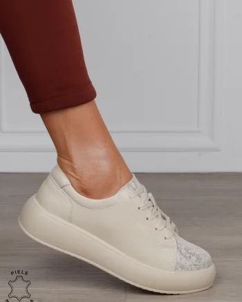 Pantofi Casual damă din piele naturală cu talpa inalta CRL1571 BEJ