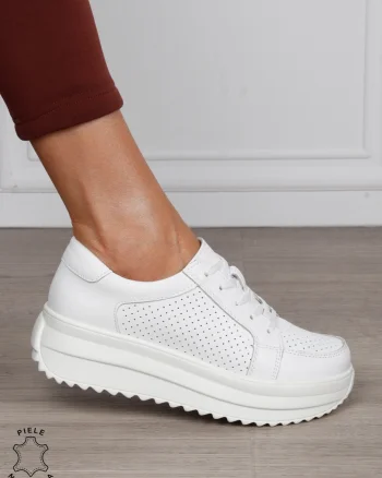 Pantofi Casual damă din piele naturală confortabile CRL1572 ALB