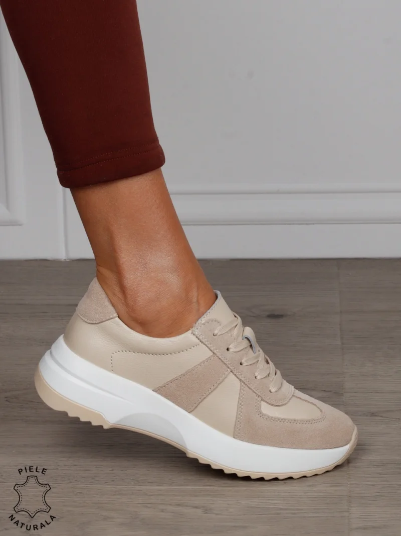 Pantofi Casual damă din piele naturală confortabile CRL1573 BEJ