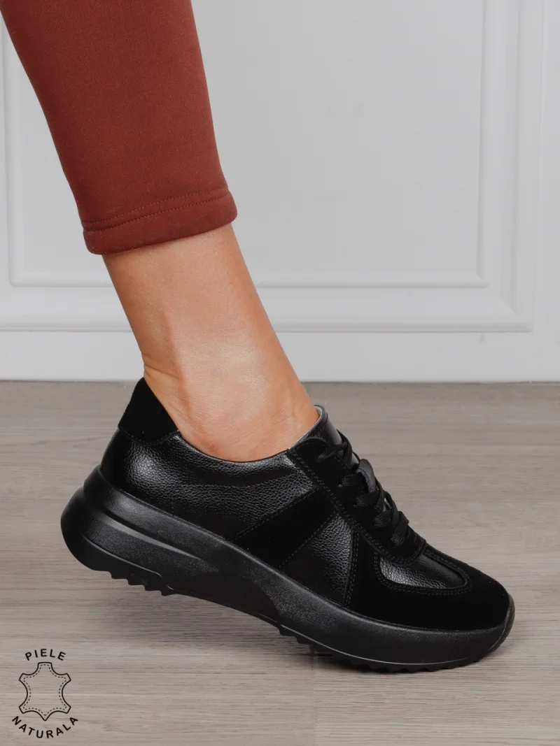 Pantofi Casual damă din piele naturală confortabile CRL1573 NEGRU