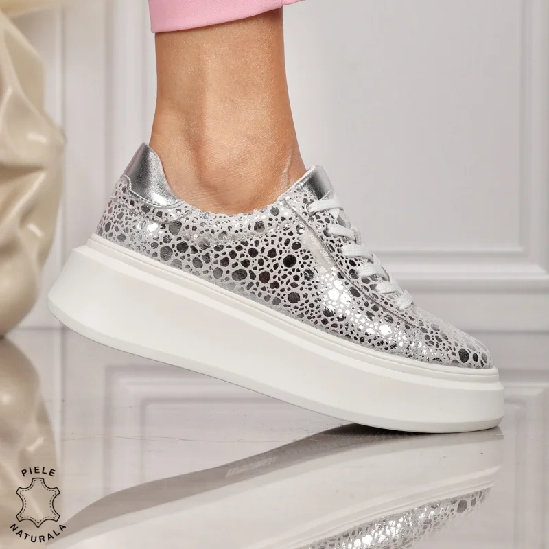 Pantofi CASUAL PIELE NATURALA CU SIRET CRL1450 Argintiu