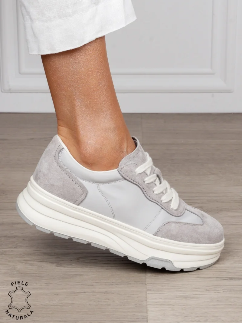 Pantofi Casual damă piele naturala intoarsa cu textil CRL1578 GRI