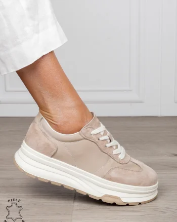 Pantofi Casual damă piele naturala intoarsa cu textil CRL1578 BEJ