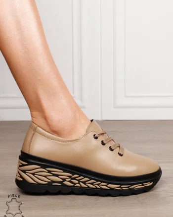 Pantofi Casual dama din Piele naturala CU DESIGN PE TALPA SIRET CRL1345 KHAKI