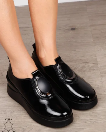 PANTOFI CASUAL DAMA Piele Naturala LACUITA Slip-on cu deatliu in fata CRL1443 NEGRU