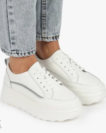 Pantofi CASUAL PIELE NATURALA dunga decorativa cu talpa inalta CRL1261 White
