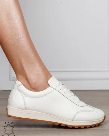 Pantofi Casual Damă din Piele Naturală cu Șiret și Talpă Comfort CRL1302 BEJ