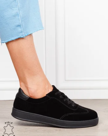 Pantofi casual din piele naturală întoarsă cu design clasic și talpă confortabilă CRL1808 NEGRU