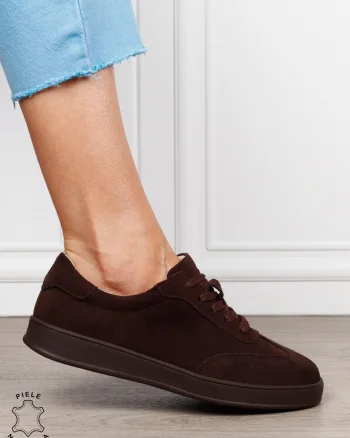Pantofi casual din piele naturală întoarsă cu design clasic și talpă confortabilă CRL1808 CAFENIU