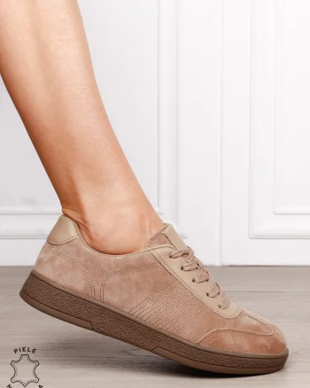 Pantofi sport din piele naturală intoarsa cu design modern CRL1809 khaki