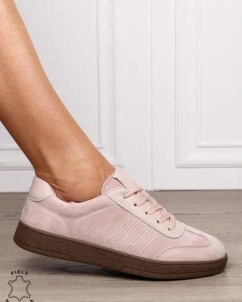 Pantofi sport din piele naturală intoarsa cu design modern CRL1809 ROZ