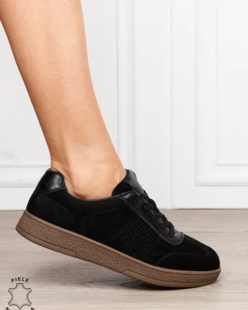 Pantofi sport din piele naturală intoarsa cu design modern CRL1809 NEGRU
