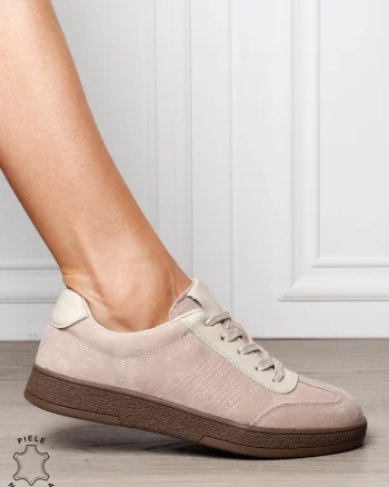 Pantofi sport din piele naturală intoarsa cu design modern CRL1809 BEJ