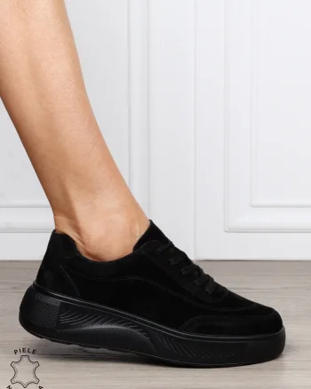 Pantofi sport din piele naturală intoarsa cu design modern CRL1810 NEGRU