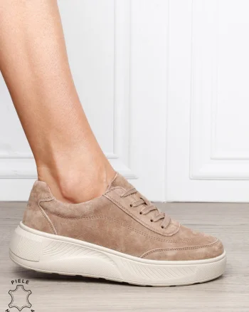 Pantofi sport din piele naturală intoarsa cu design modern CRL1810 KHAKI