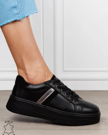 Pantofi sport din piele naturală cu finisaje premium CRL1811 NEGRU