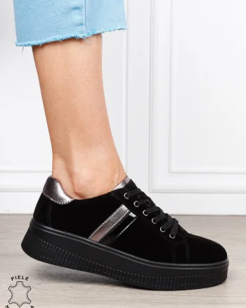 Pantofi sport din piele naturală intoarsa cu finisaje premium CRL1811 NEGRU SUEDE