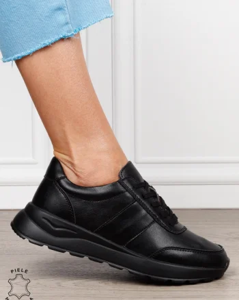 Pantofi sport dama din piele naturală cu design versatil CRL1812 NEGRU