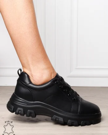 Pantofi casual dama Ppremium din piele naturală CRL1818 NEGRU