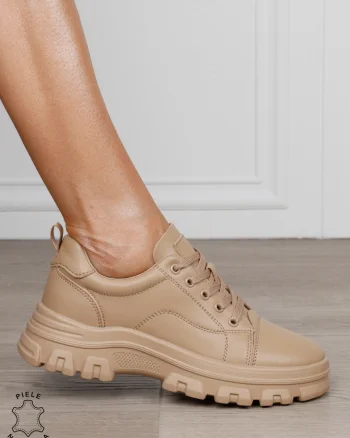 Pantofi casual dama Ppremium din piele naturală CRL1818 KHAKI