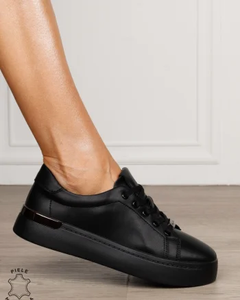 Pantofi dama casual din piele naturală în stil smart casual CRL1819 NEGRU