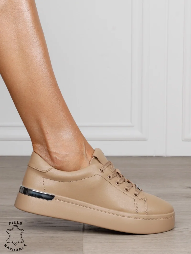 Pantofi dama casual din piele naturală în stil smart casual CRL1819 KHAKI