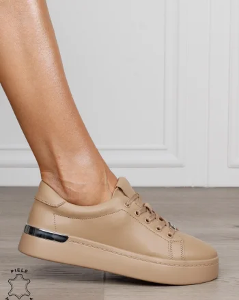 Pantofi dama casual din piele naturală în stil smart casual CRL1819 KHAKI