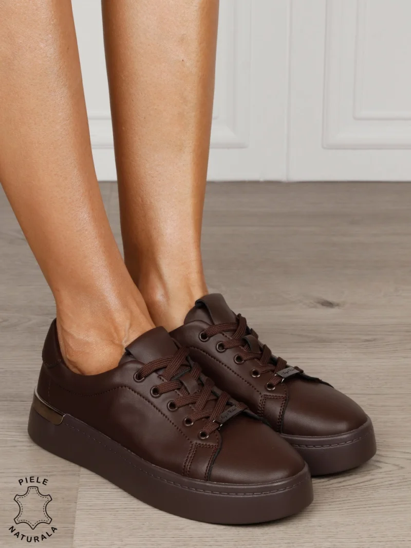 Pantofi dama casual din piele naturală în stil smart casual CRL1819 CAFENIU