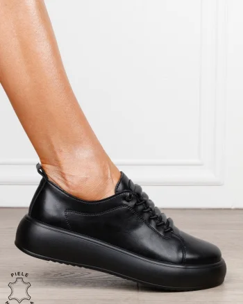 Pantofi Casual dama din Piele Naturala cu siret special CRL1550NEGRU