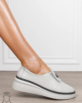 Pantofi damă din piele naturală cu finisaj clasic CRL1844 GRI