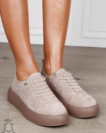 Pantofi Casual dama din Piele Naturala cu siret special CRL1550 BEJ