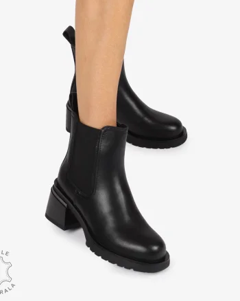 Botine DAMA PIELE Naturala CU DETALIU METALIC SI Talpa Aderenta CRL1237 NEGRU