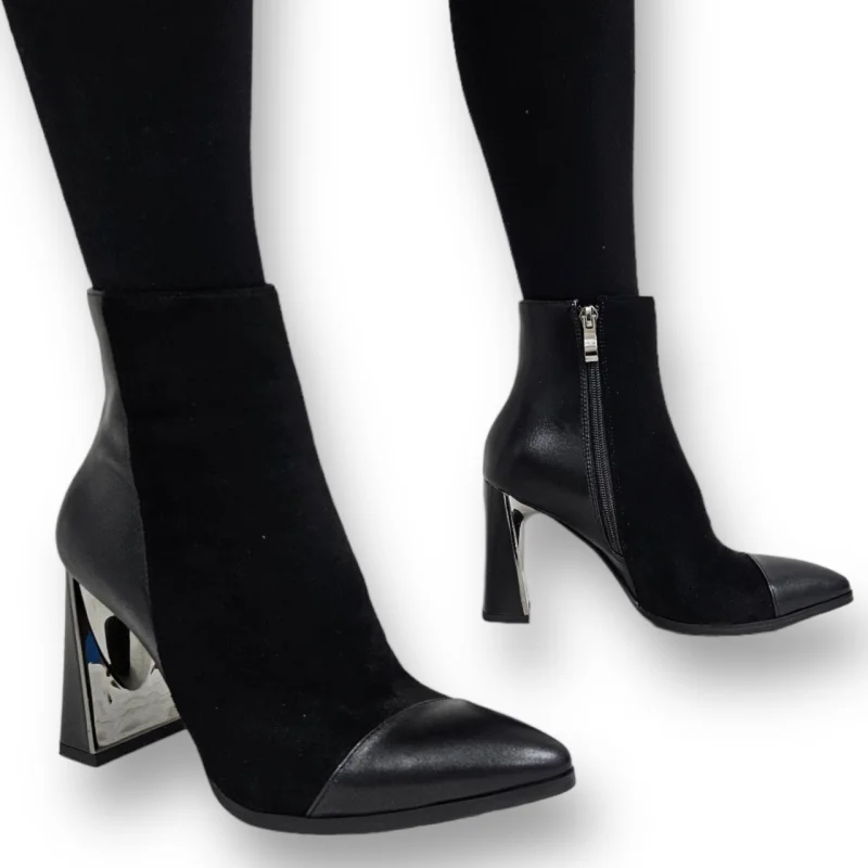 Botine DAMA din PIELE Ecologica cu FERMOAR SI TOC SPECIAL CRL0933 CULOARE: Negru