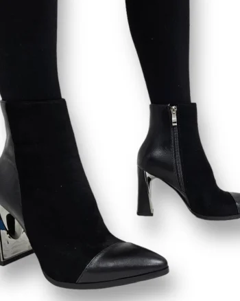 Botine DAMA din PIELE Ecologica cu FERMOAR SI TOC SPECIAL CRL0933 CULOARE: Negru