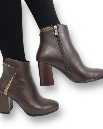 Botine DAMA din PIELE Ecologica cu FERMOAR si Catarama CRL0931 CULOARE: Cafeniu