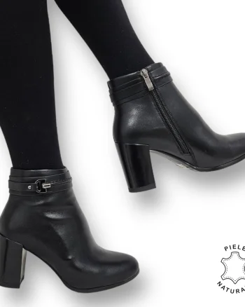 Botine DAMA din PIELE Naturala cu FERMOAR si Catarama CRL0929 CULOARE: Negru