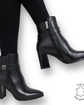 Botine DAMA din PIELE Naturala cu FERMOAR si Catarama CRL0927 CULOARE: Negru