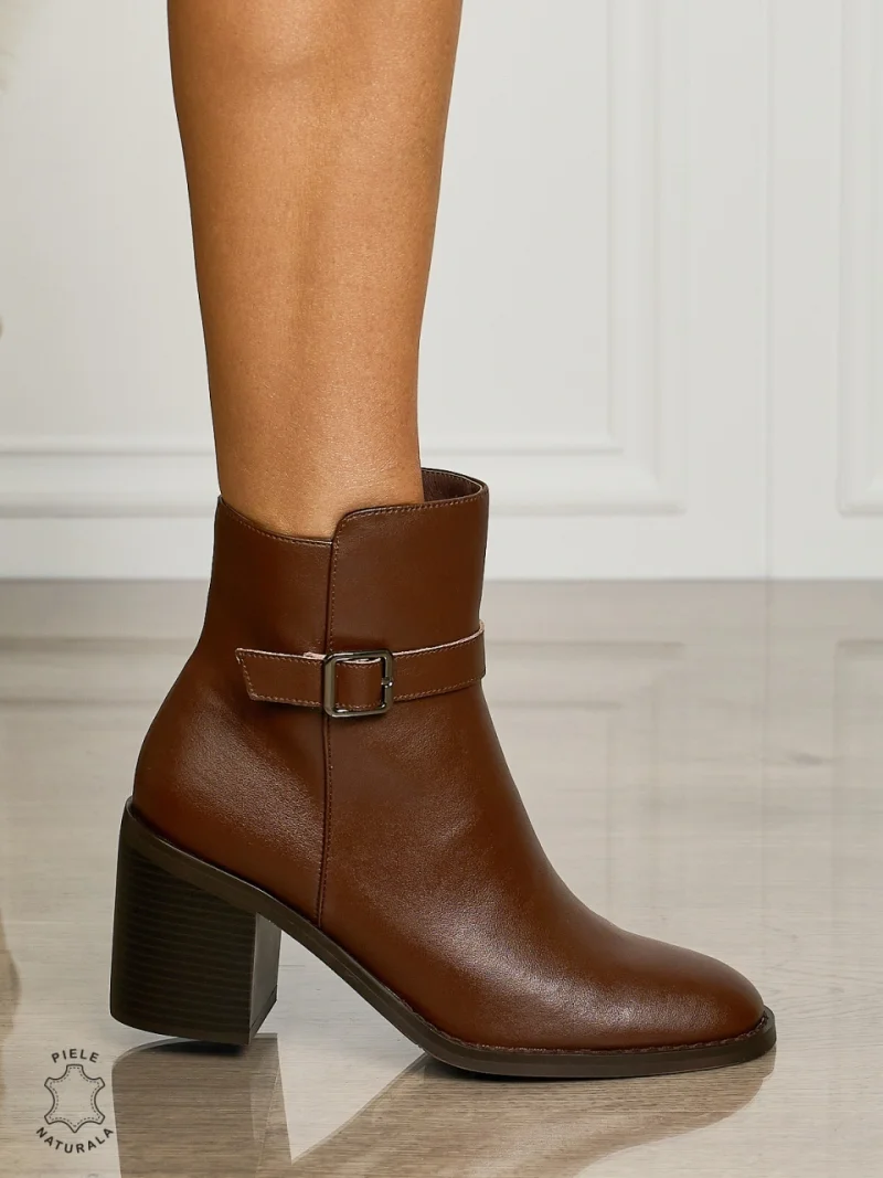 Botine DAMA din PIELE NATURALA CU TOC GROS CRL1494 cafeniu