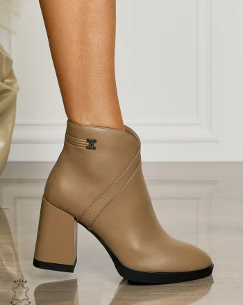Botine DAMA din PIELE NATURALA CU TOC GROS CRL1495 Khaki