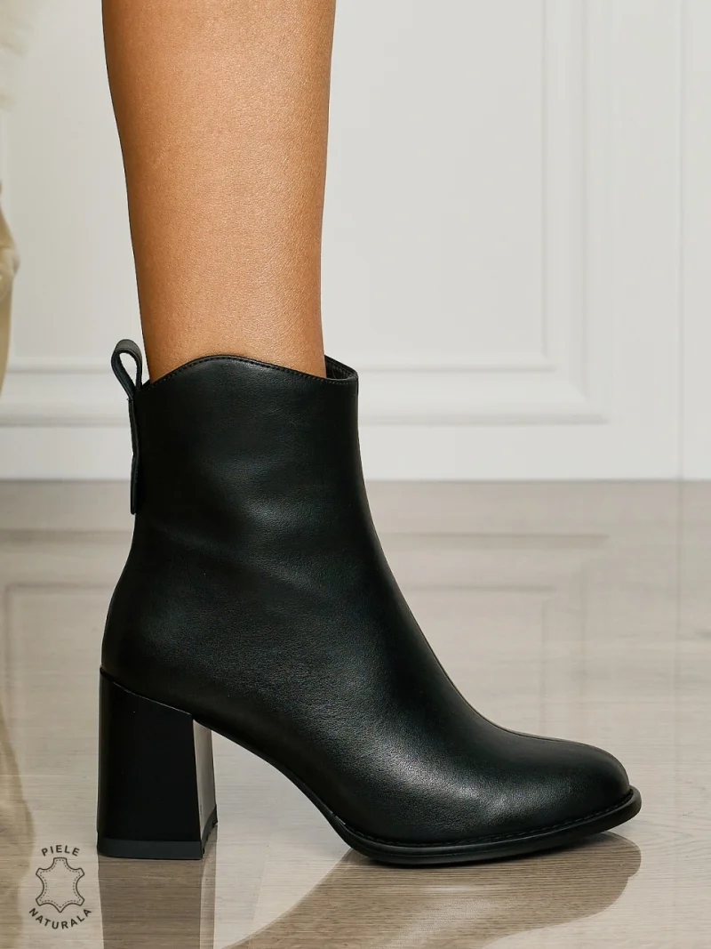 Botine DAMA din PIELE NATURALA CU TOC GROS CRL1497 Negru