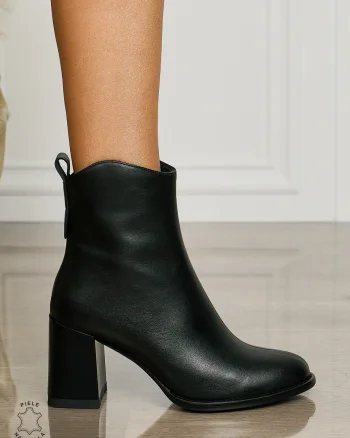 Botine DAMA din PIELE NATURALA CU TOC GROS CRL1497 Negru