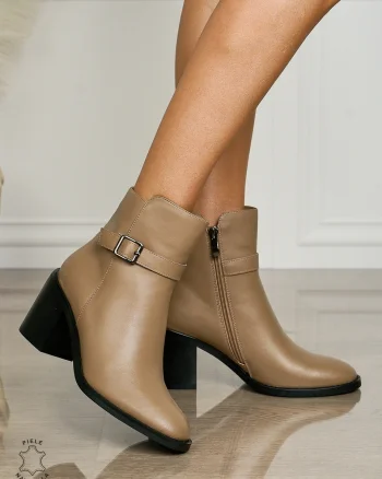 Botine DAMA din PIELE NATURALA CU TOC GROS CRL1494 Khaki