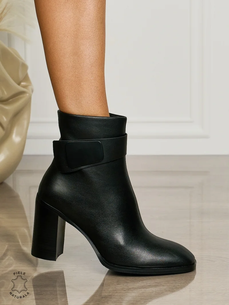 Botine DAMA din PIELE NATURALA CU TOC GROS CRL1504 Negru