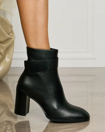 Botine DAMA din PIELE NATURALA CU TOC GROS CRL1504 Negru
