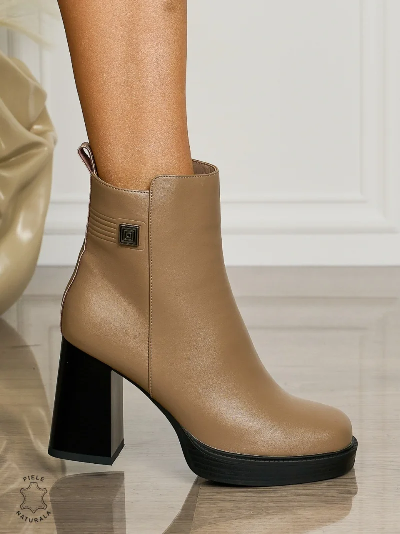Botine DAMA din PIELE NATURALA CU TOC GROS CRL1505 Khaki