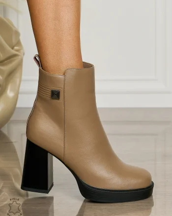 Botine DAMA din PIELE NATURALA CU TOC GROS CRL1505 Khaki
