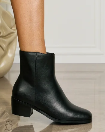 Botine DAMA din PIELE NATURALA CU TOC GROS CRL1506 Negru