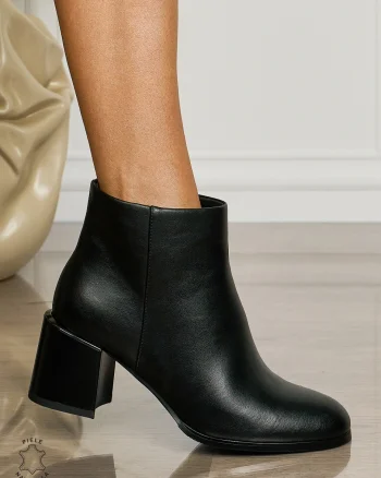 Botine DAMA din PIELE NATURALA CU TOC GROS CRL1507 Negru